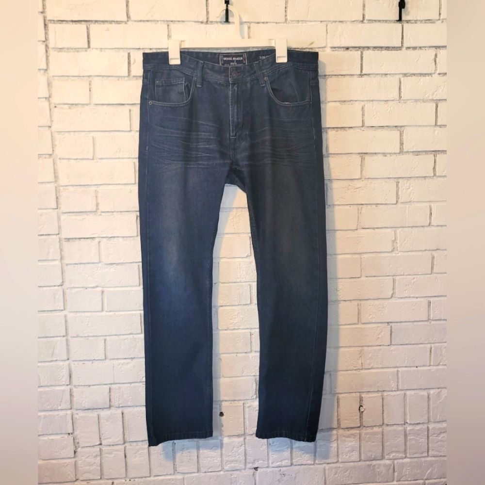 ​MICHAEL BRANDON Men's Slim Straight Dark Wash Jeans, Size 34x30